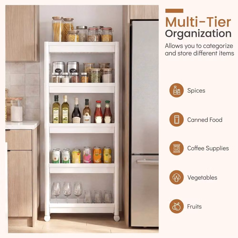 VOGREX 5-Tier Slim Space Saving Rolling Storage Cart in White – 3