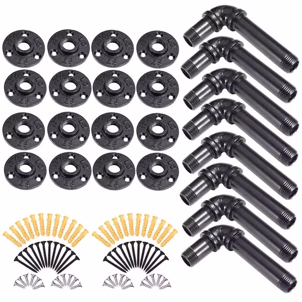 Havendro 8X Industrial Iron Pipe Shelf Brackets in Matt Black – 4