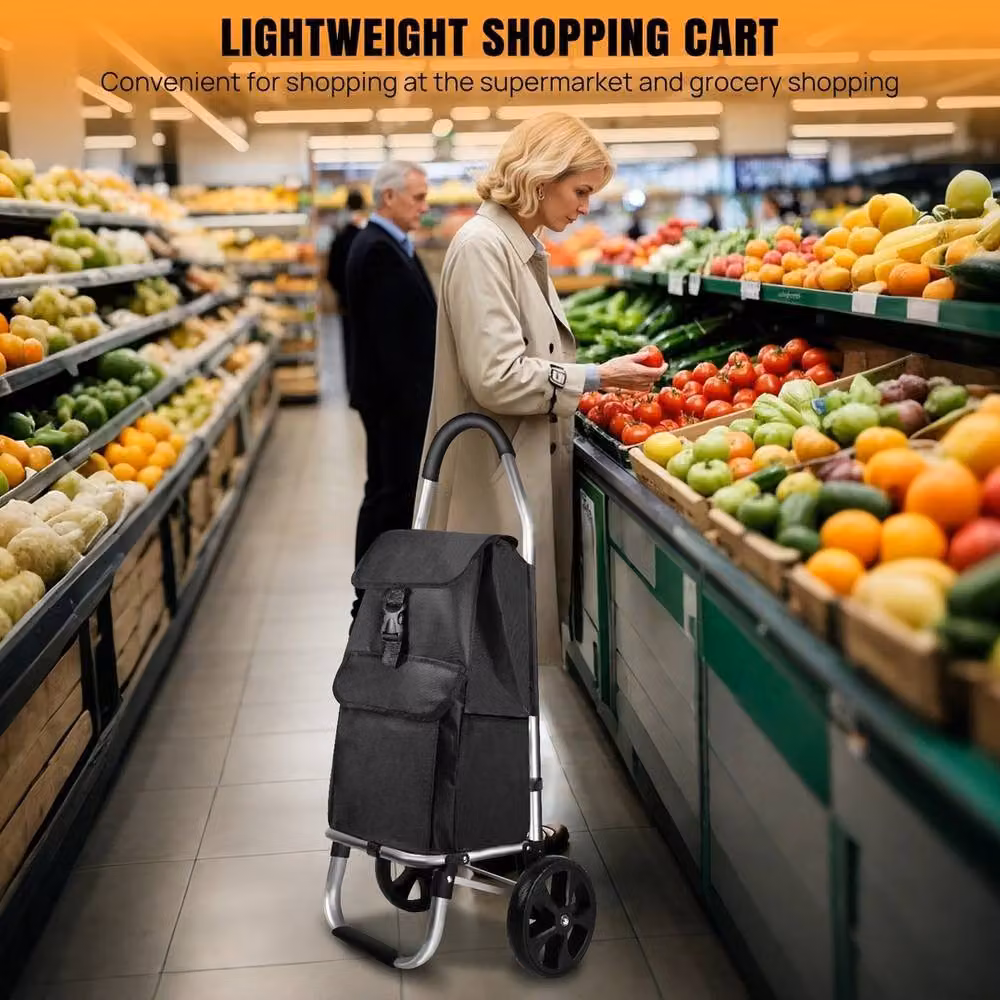 NESTLUNE Large 2 Wheel Folding Shopping Trolley Cart, Black, W: 60 cm x H: 103 cm x D: 36 cm – 5