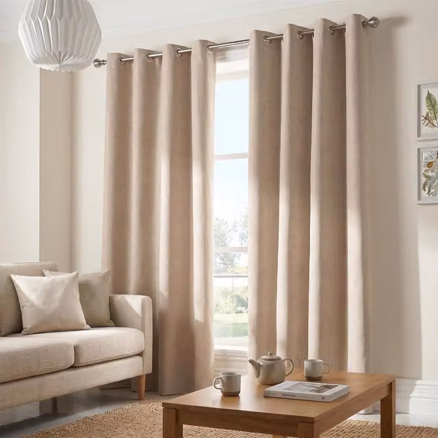 Livinluxury Velvet Chenille Eyelet Ring Top Curtains in Beige/Yellow, Height: 229 cm