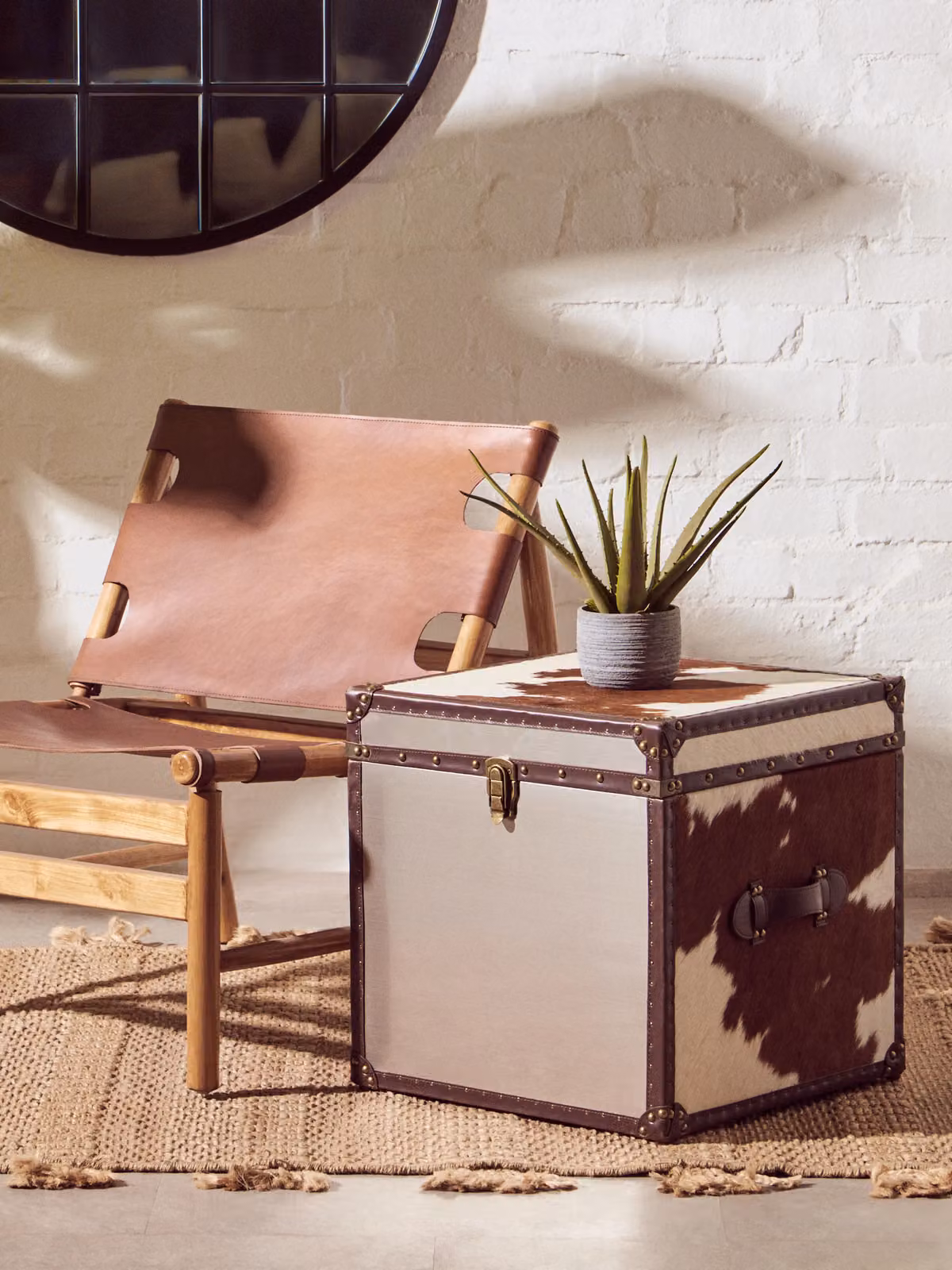 Orsina Brown and White Genuine Cowhide Storage Trunk Set with Lids and Stainless Steel Accents – 2