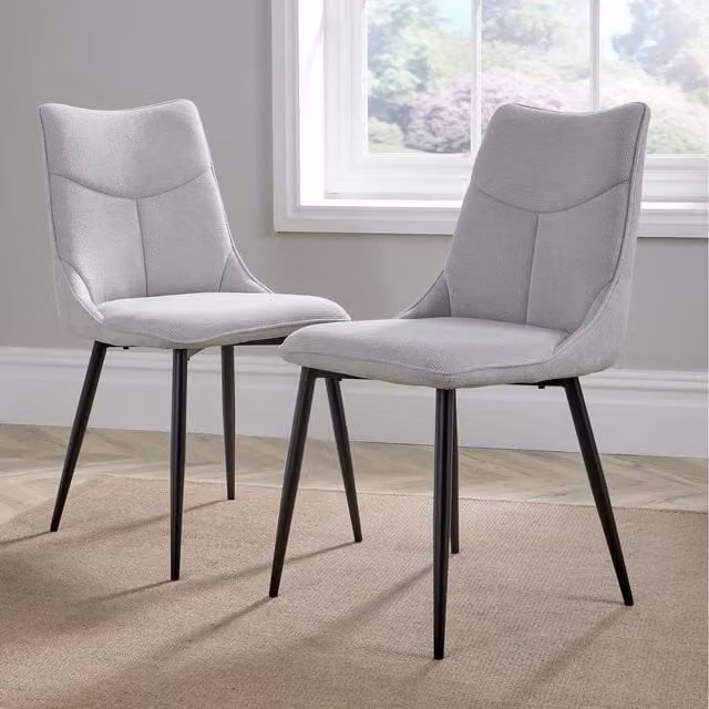 Home Source Odette Pair of Grey Fabric Upholstered Dining Chairs with Metal Frame