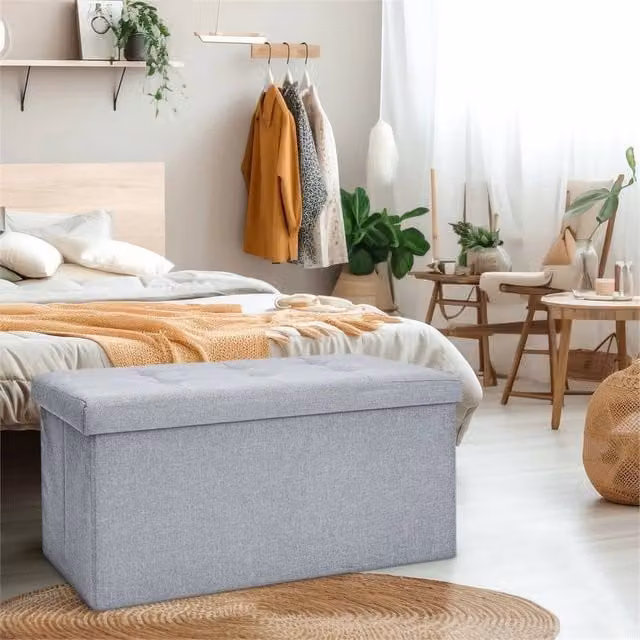 EONLION Grey Storage Seat Stool and Toy Chest with Removable Top Pad, W/D/H: 50 x 38 x 38 cm – 1