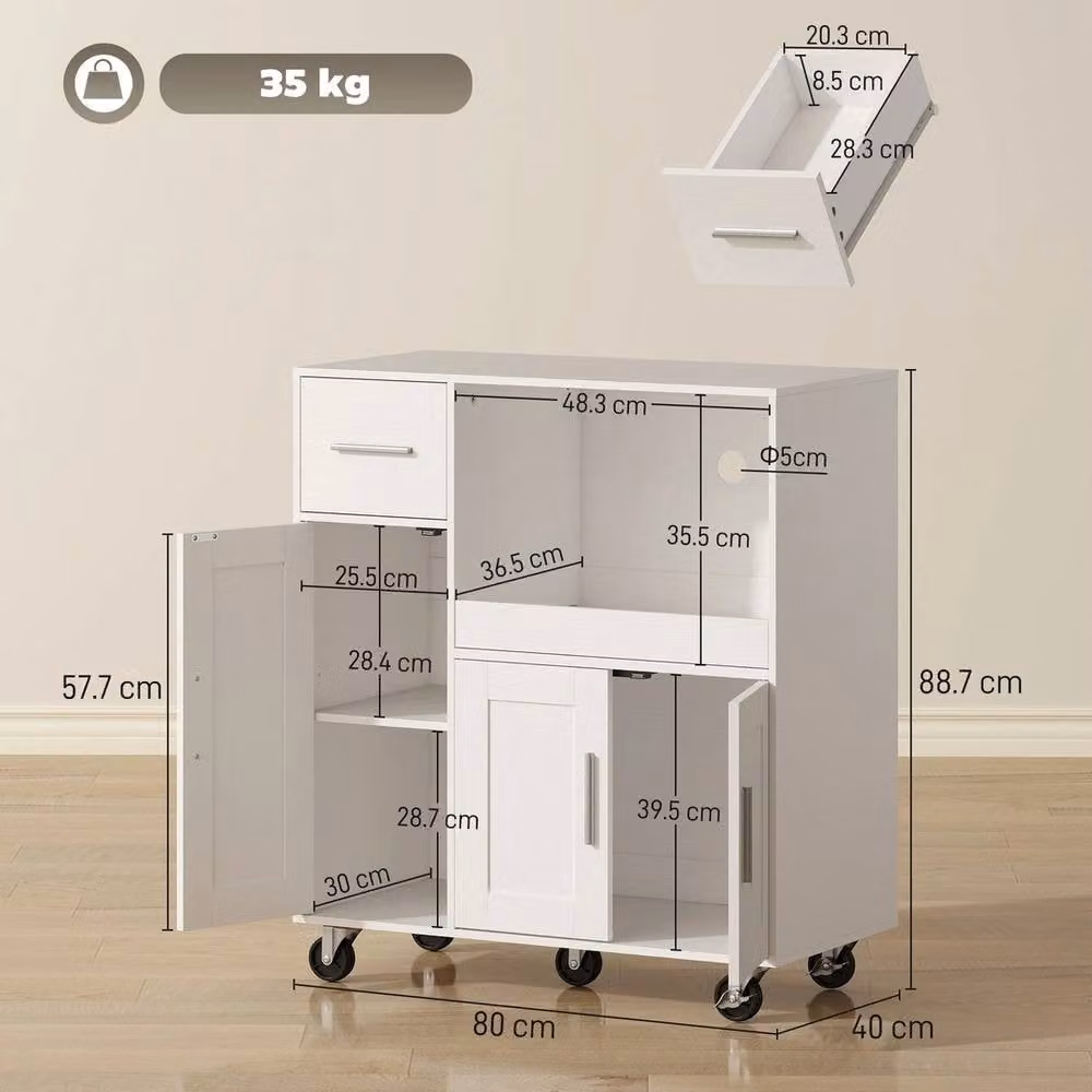 NESTLUNE Rolling Kitchen Cart and Microwave Cabinet in White – 2