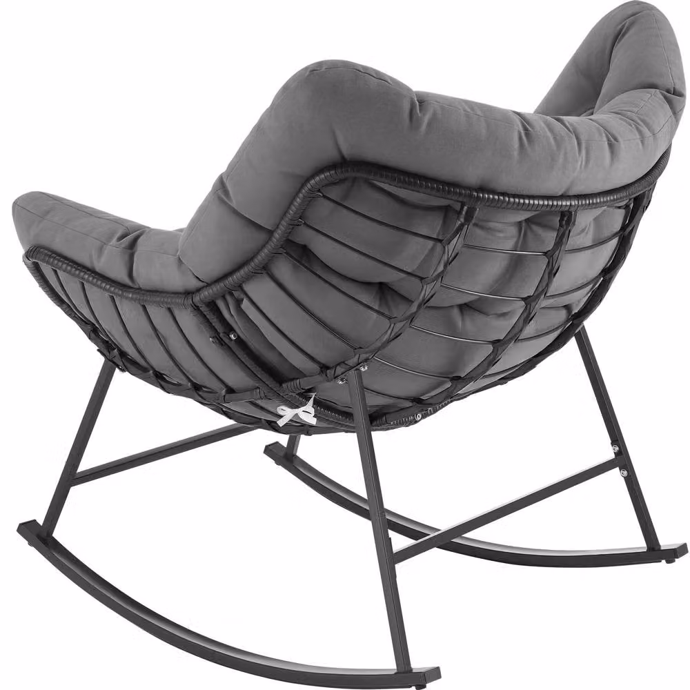 tectake Tami Rocking Chair in Grey with Upholstered Cushions and Powder Coated Steel Frame – 4