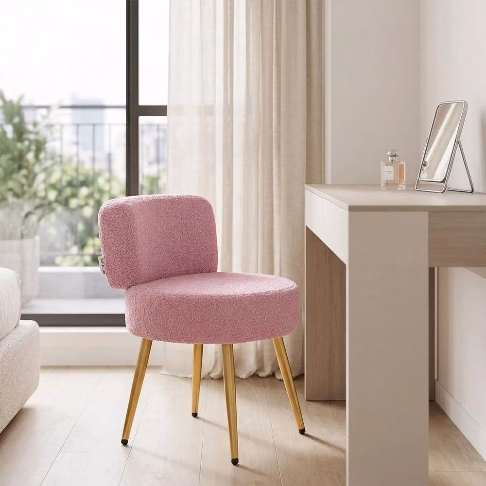 KORVIXA Pink Bouclé Round Dressing Table Stool and Ottoman – 3