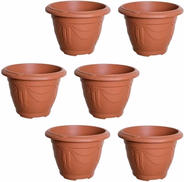 Whitefurze Terracotta Round Venetian Decorative Plastic Garden Planter, Orange and Brown, Diameter: 43 cm