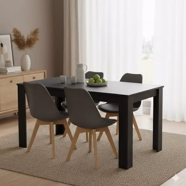 KOSY KOALA Modern Rectangular Dining Table Set with 4 Chairs in Anthracite Grey, W/D/H: 120 x 77 x 75 cm