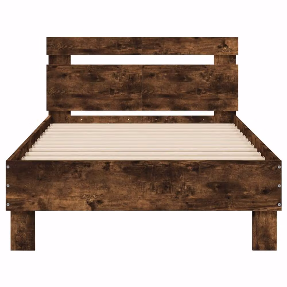 Berkfield Home Modern Bed Frame with LED Lights and USB Charging Port, Smoked Oak, Brown, W: 100 cm, D: 200 cm – 5