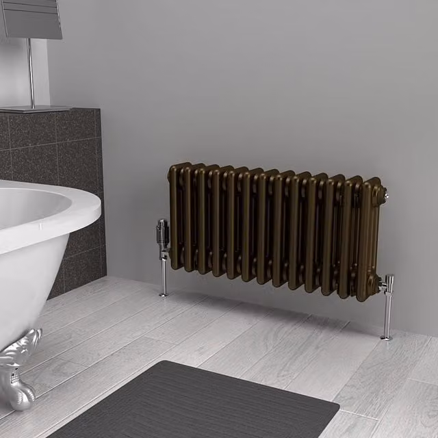 Lux Heat Horizontal 3 Column Steel Radiator in Antique Brass, H: 60.5 cm x W: 30 cm