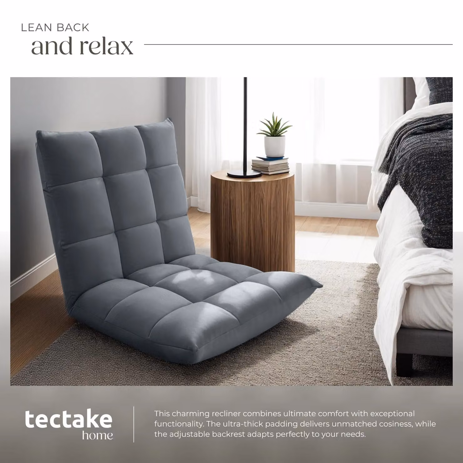 tectake Snooze Recliner TV Chair in Grey Velvet Fabric with Metal Frame – 3