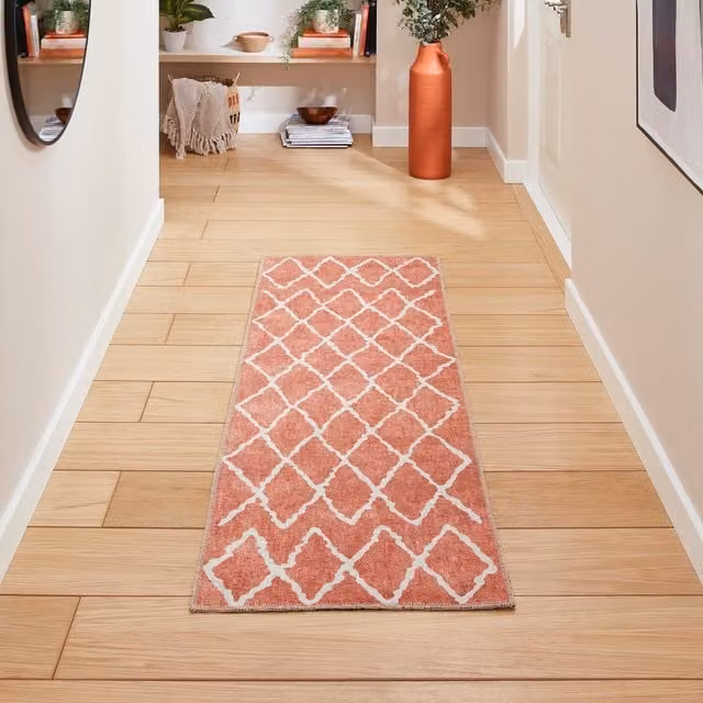 Terrys Orange Geometric Modern Flat Weave Rectangular Polyester Runner
