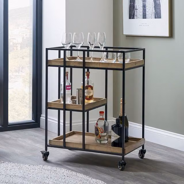 Pacific Lifestyle Modern Wood and Metal Bar Trolley in Brown