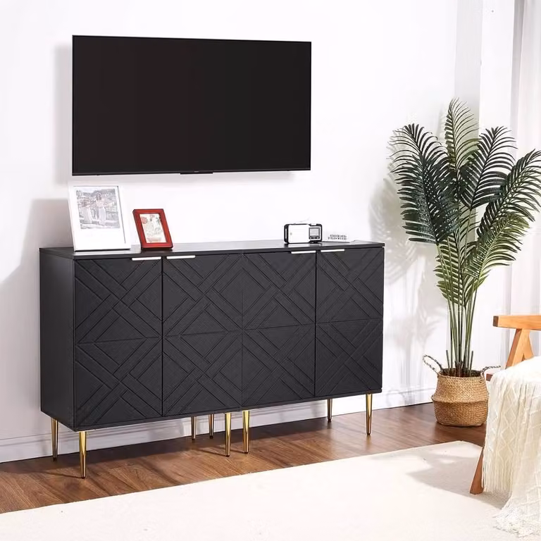 ERGOVEXA Sideboard Storage Cabinet with 3 Doors and 4 Legs in Black Matt