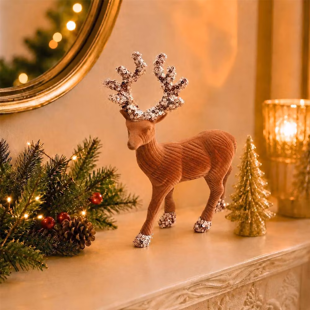 Shatchi Brown Velvet Christmas Reindeer Figurine, Height: 20 cm – 2