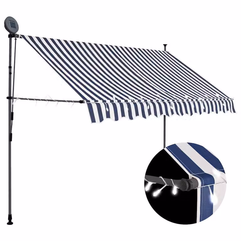 Berkfield Home Manual Retractable Awning with LED, Blue and White, Width: 250 cm