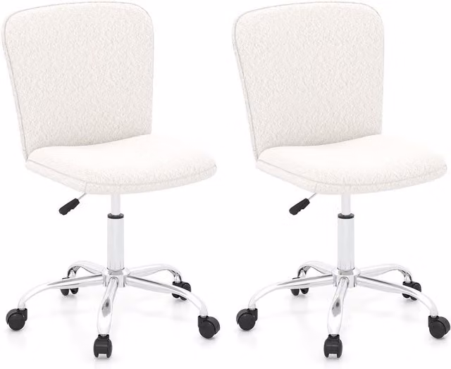 Costway Modern Ergonomic White Bouclé Office Chair with Castors