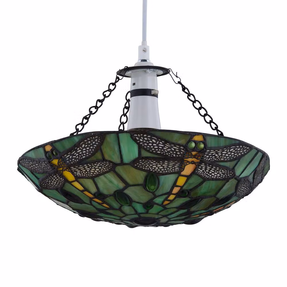 First Choice Lighting Laurel Green Tiffany Dragonfly Glass Easy Fit Pendant Shade, Multicolour, Diameter: 30 cm – 2