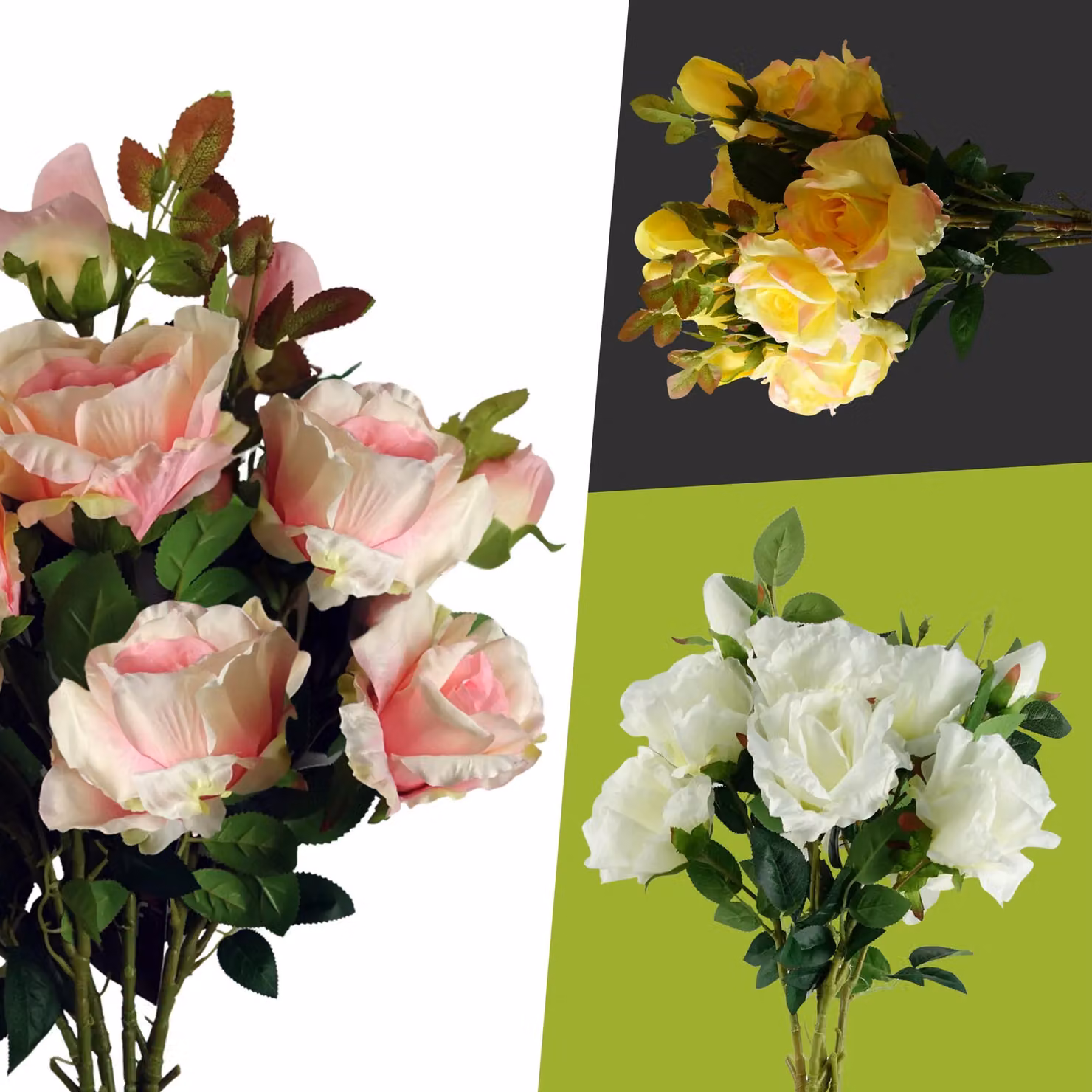Pegdev Pack of 6 Artificial Rose Stems in Yellow, Pink and White, Height: 80 cm – 3