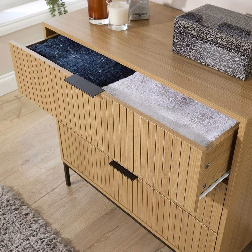 FORGEVIO Wide 3-Drawer Wooden Chest of Drawers in Brown and Black – 2