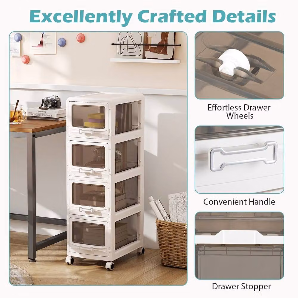 Havendro 4 Tier Rolling Plastic Drawer Storage Utility Cart in White – 5