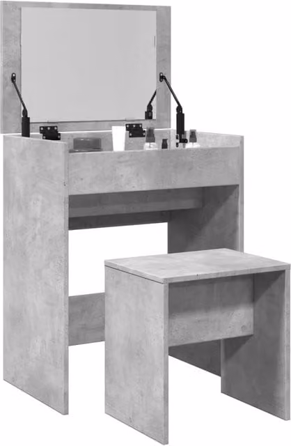 Berkfield Home Modern Dressing Table and Stool in Grey, W: 60 cm, D: 40 cm, H: 113.5 cm