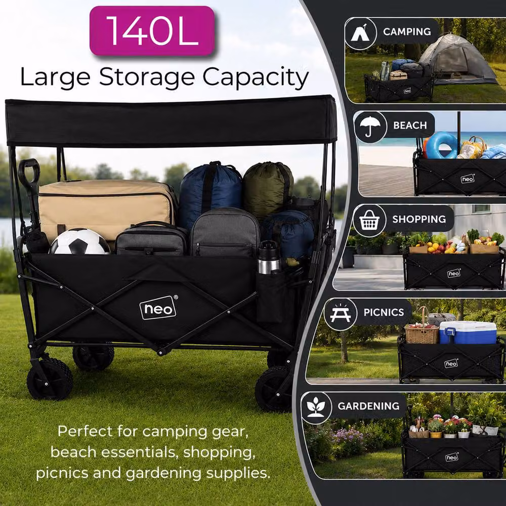 Neo Folding Garden Wagon with Canopy in Black, 140L Capacity – 3