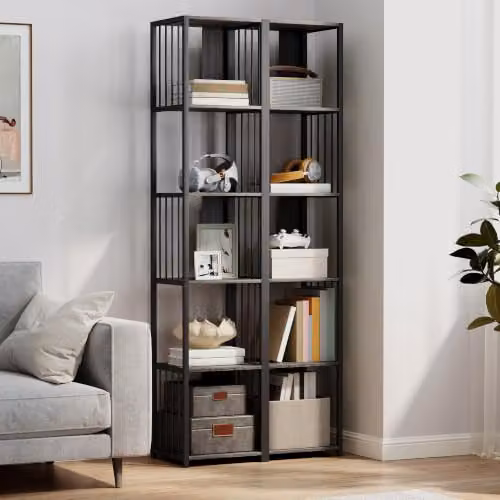 HOMCOM Modern 5-Tier Tall Bookshelf Display Unit in Grey and Black, H 165 x W 33.5 x D 30 cm – 5