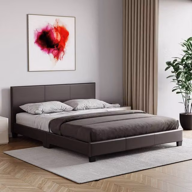 HD Designs Lisbon Double Faux Leather Upholstered Bed Frame with Storage in Brown