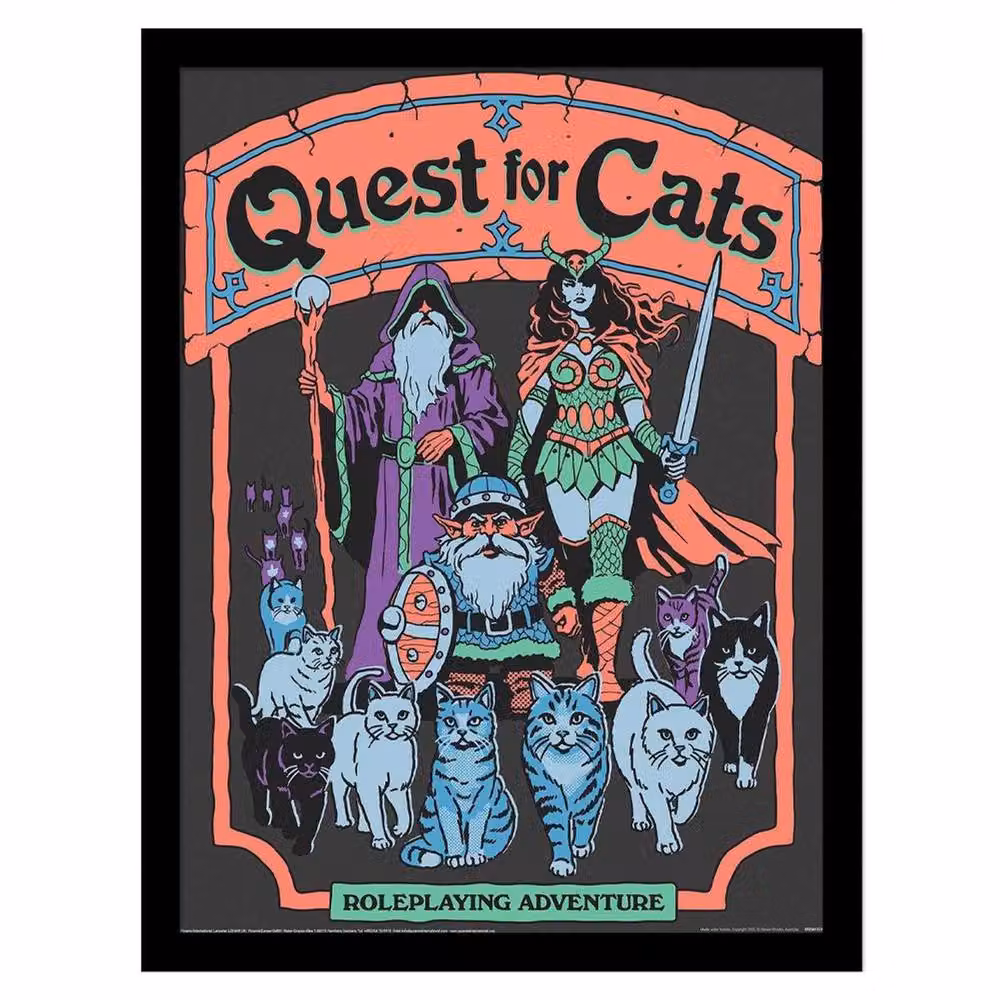 Steven Rhodes Quest For Cats Multicolour Framed Paper Poster – 2