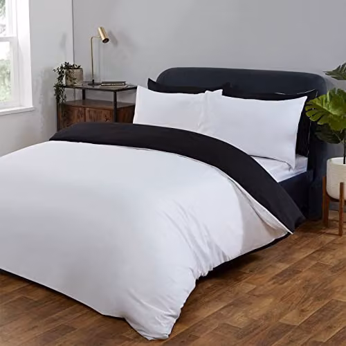 Brentfords Reversible Microfibre Double Duvet Cover and Pillowcase Set, Black and White – 4