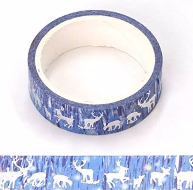 Syntego Holographic Reindeer Washi Tape in Blue and Silver