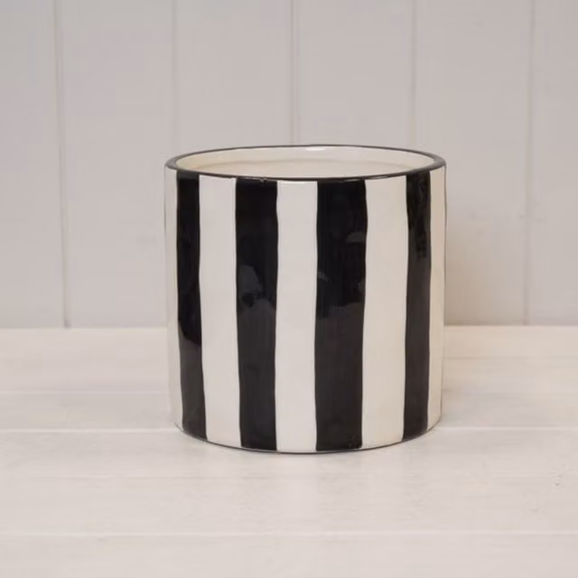 KDMD Modern Black and White Striped Ceramic Round Tabletop Pot