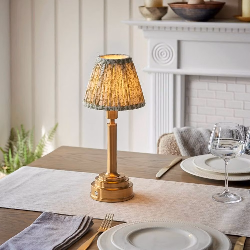 Netlighting Upton Rechargeable LED Table Lamp with Green Leaf Shade and Gold Brass Finish – 2