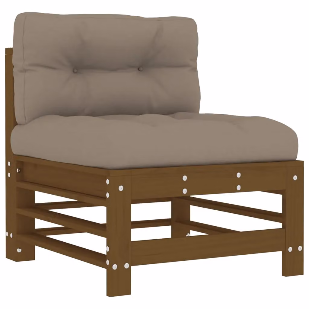 Berkfield Home Middle Sofa with Cushions in Honey Brown Solid Pine Wood – 2