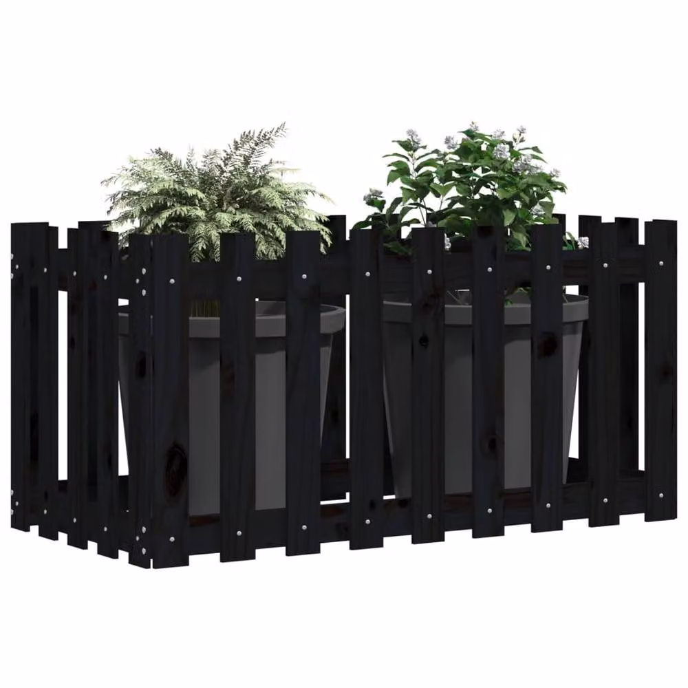 Berkfield Home Garden Raised Bed with Fence Design in Black, Solid Wood and Plastic, W/D/H: 100 x 50 x 70 cm – 3