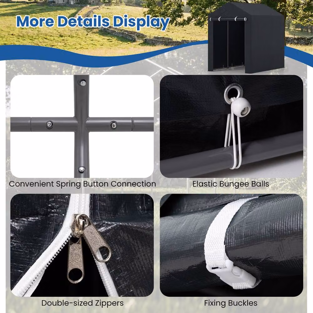 Costway Grey Galvanised Metal Carport and Storage Shed with Single Door and Gable Roof, W: 180 cm, D: 120 cm, H: 167 cm – 4