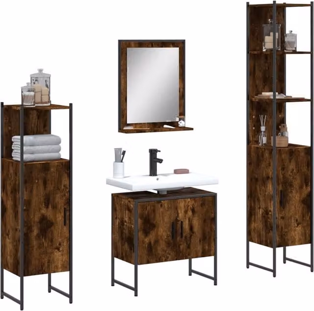 Berkfield Home 4 Piece Smoked Oak Bathroom Cabinet Set in Brown – 1