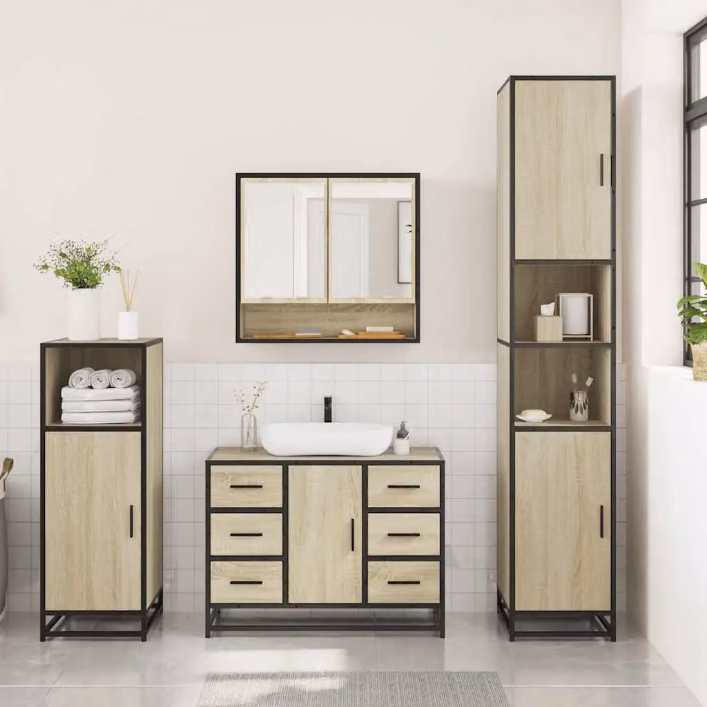 Berkfield Home 3 Piece Bathroom Furniture Set in Sonoma Oak Brown – 2