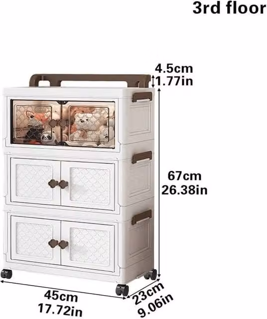 KORVIXA 3-Tier Folding Stackable Storage Box on Wheels, White, W/D/H: 67 x 45 x 23 cm – 1