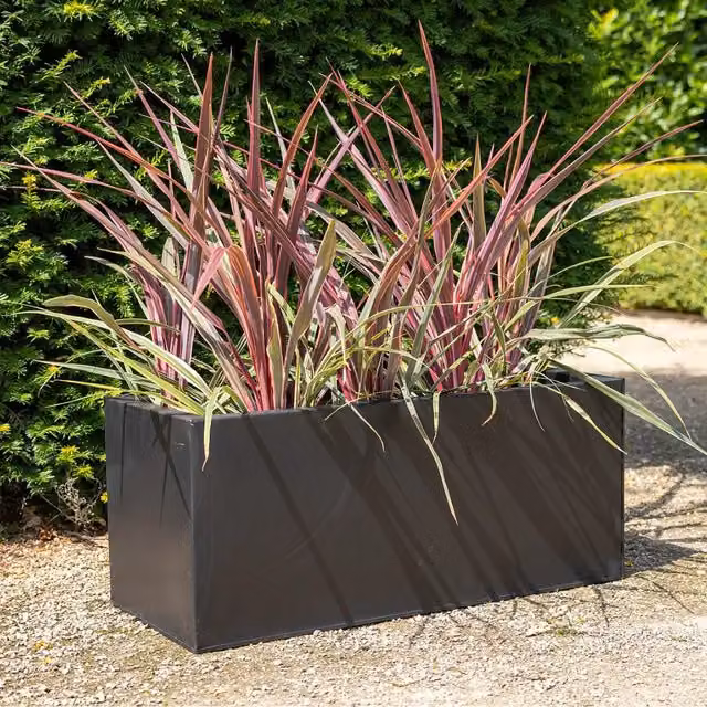 Primrose Black Galvanised Steel Rectangular Gunmetal Planter Tub, 66l