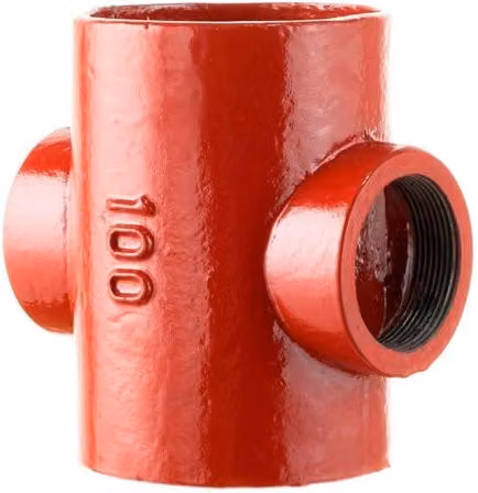 Halifax Cast Iron Soil Boss Pipe Double Opposite Branch, 88 Degree, 100mm, Red