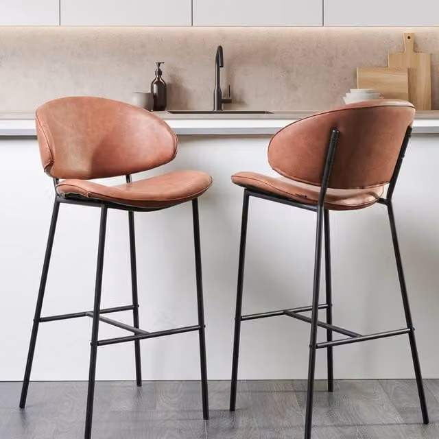 Wyld and Coco Set of 2 Brown Faux Leather Bar Chairs – 1