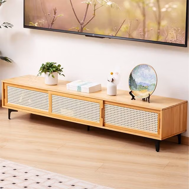 Komore Rustic Brown Wooden TV Stand with Metal Accents