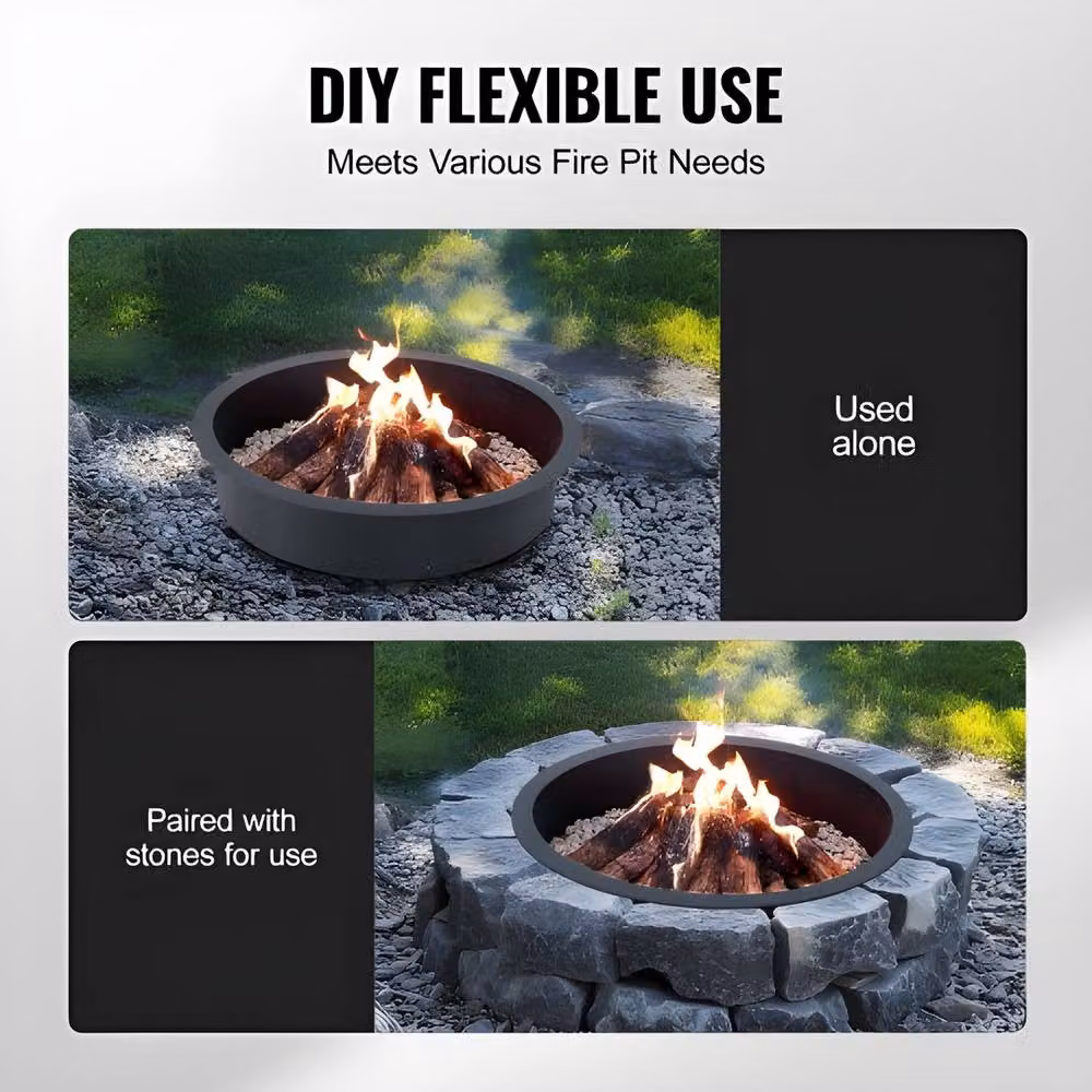 VEVOR Black Carbon Steel Fire Pit Ring, Diameter: 101.6 cm, Height: 21.59 cm – 5