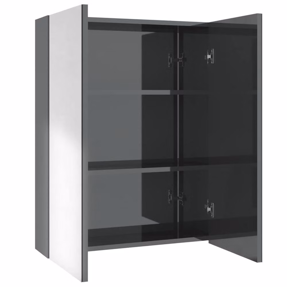 Berkfield Home Modern Glossy Grey Bathroom Mirror Cabinet with Glass Doors, W/D/H: 60 x 15 x 75 cm – 3
