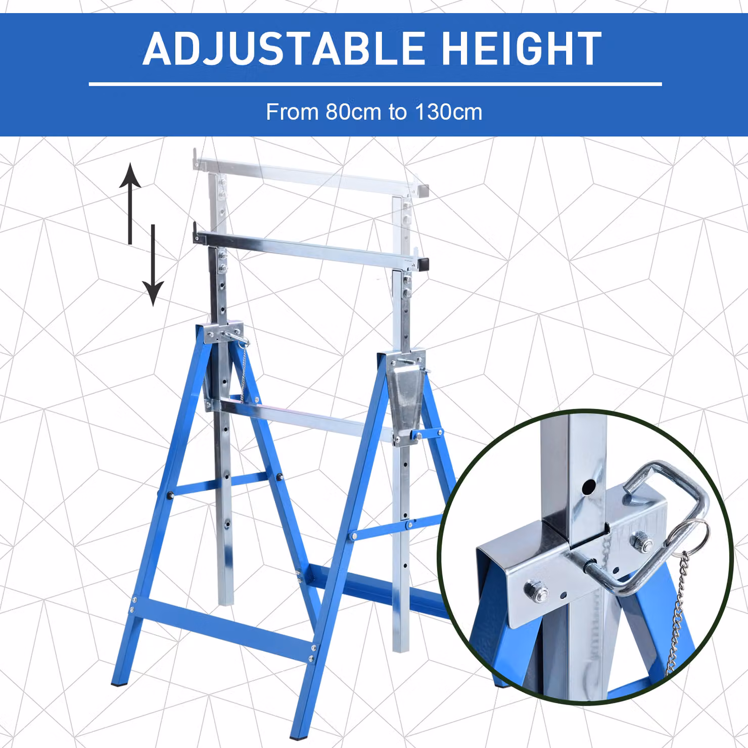 HOMCOM Set of 2 Blue Steel Adjustable Telescopic Folding Builders Trestles – 3