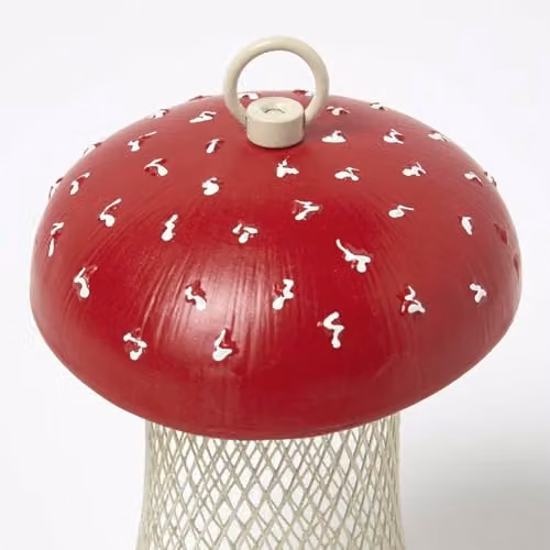 HOMESCAPES Red Mushroom Hanging Bird Feeder, W/D/H: 17.7 x 13 x 13 cm – 2