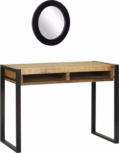 Berkfield Home Rustic Mango Wood Dressing Table with Mirror in Brown, W/D/H: 100 x 50 x 75 cm
