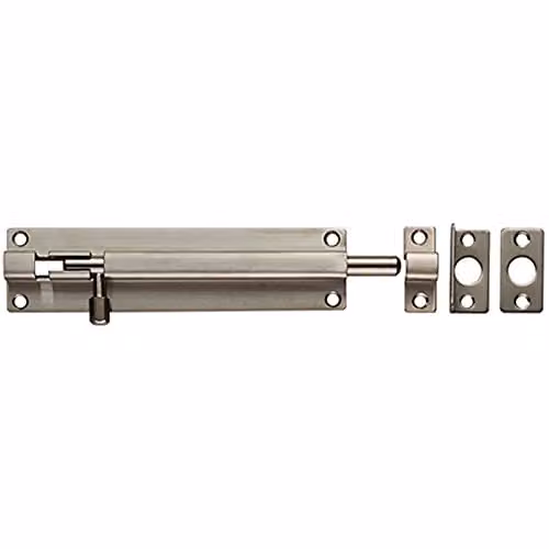 Loops Straight Barrel Surface Mounted Door Bolt Lock in Silver Stainless Steel, 150 x 38 mm – 1